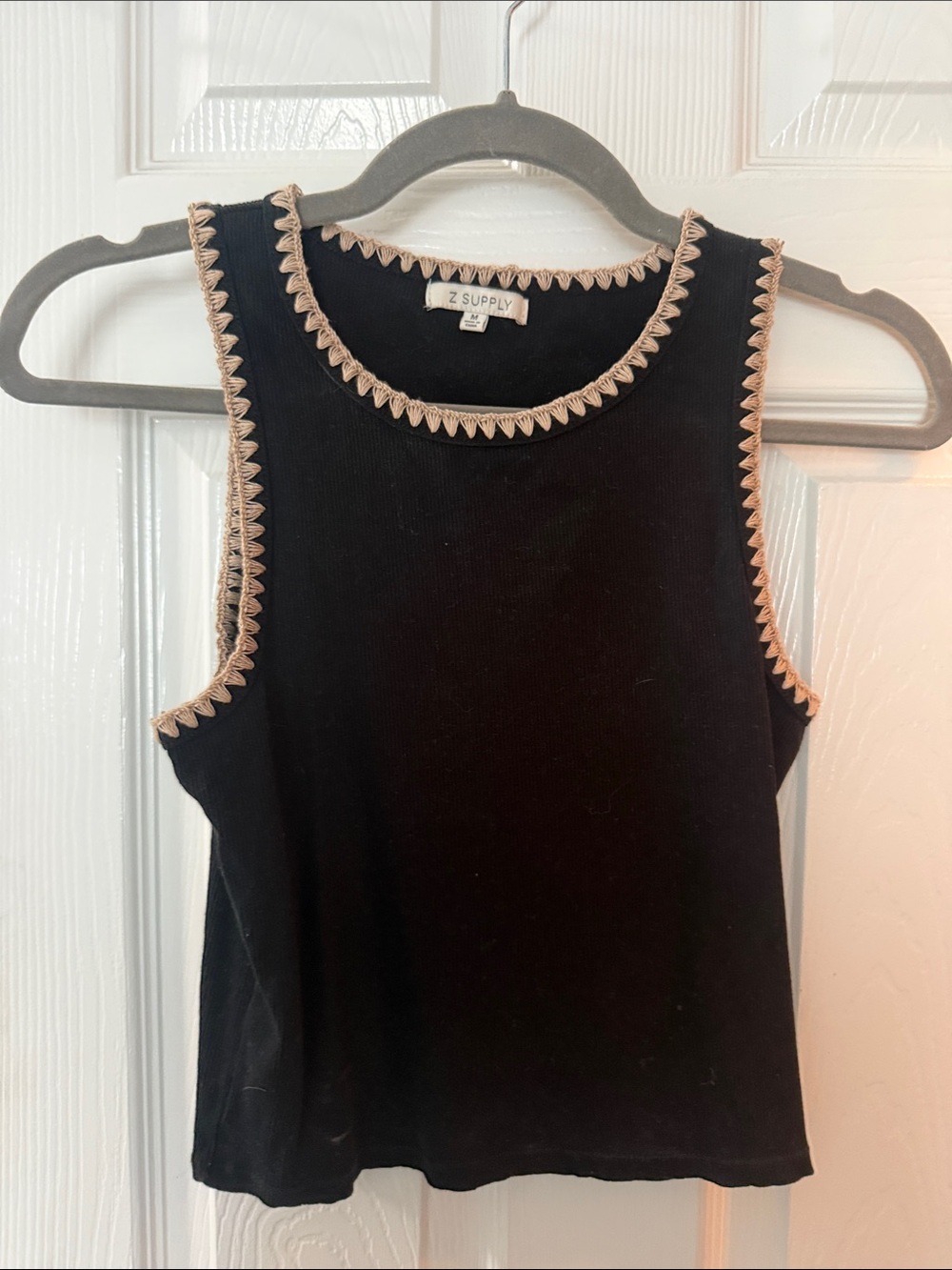 Z Supply Black Tank with Cream Crochet Edging